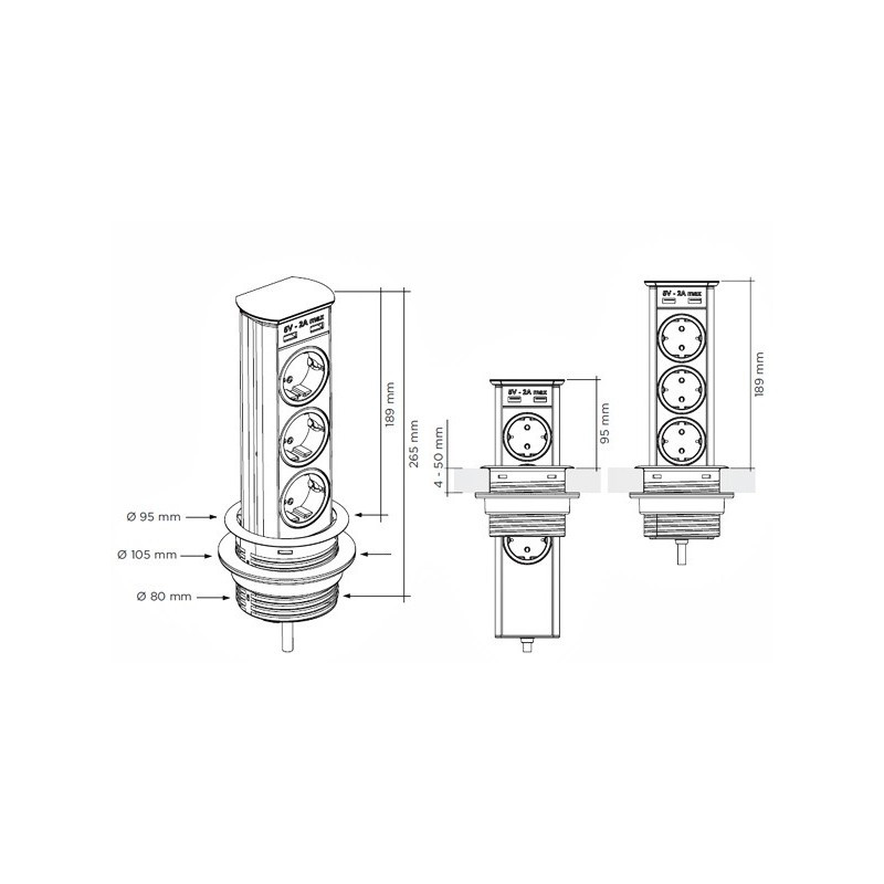 SFL A9503 Torretta multipresa a scomparsa 3 Schuko 2 Usb - Bianco Offerta speciale della fabbrica